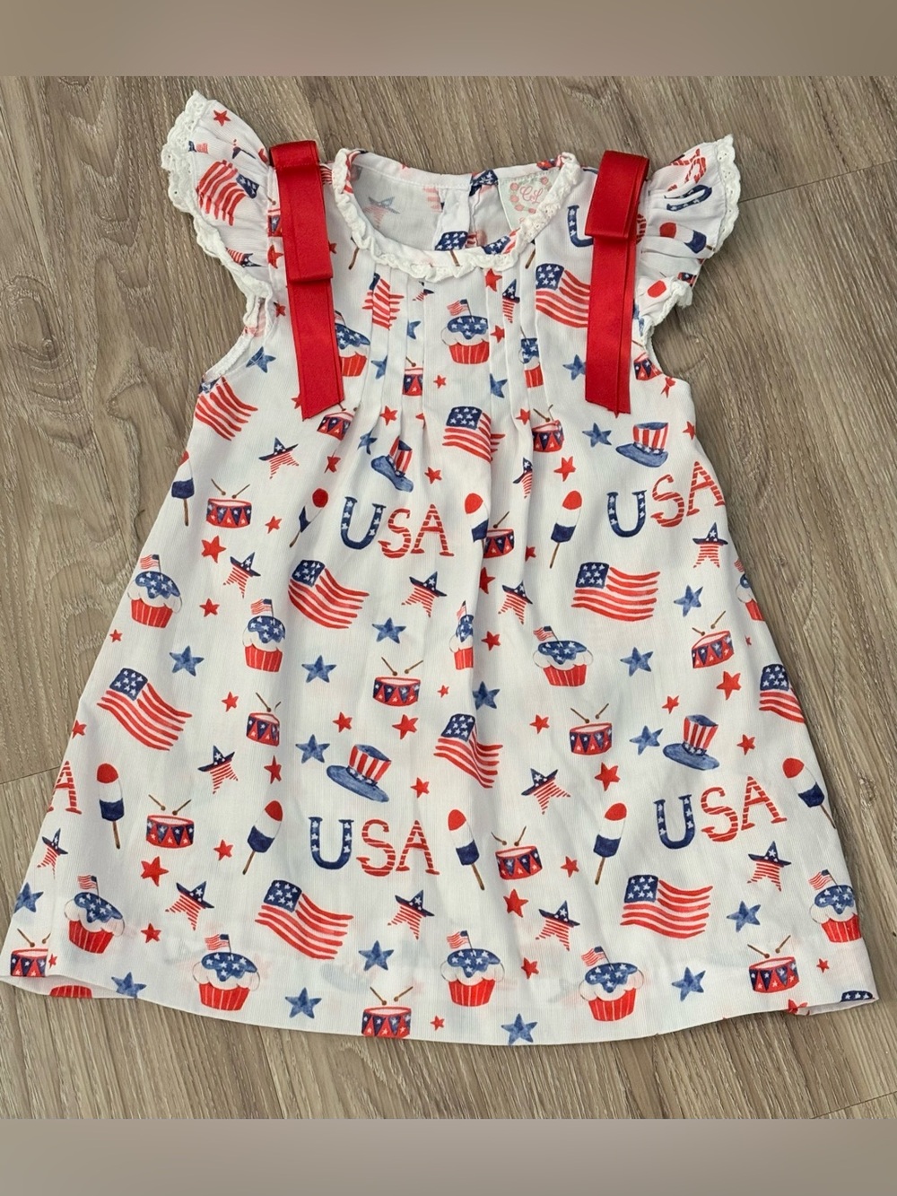 Toddler Girls' 2T Patriotic USA 4th of July Sundress with Red Satin Ribbons